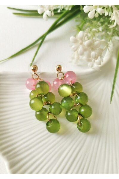 Halley Concept Pink Green Cluster Earrings 5 cm
