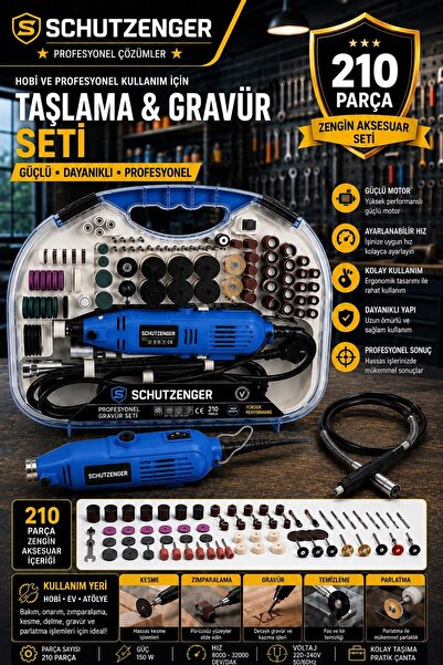 SCHUTZENGER 210 PARÇA GRAVÜR MAKİNESİ OYMA TAŞLAMA ZIMPARALA DELME KESME SETİ...