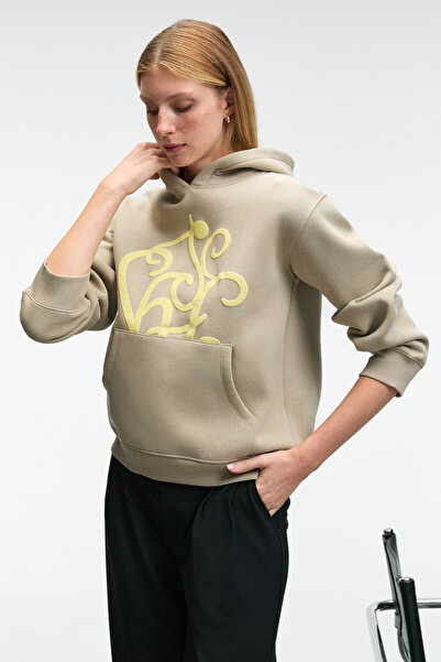 ETHIQUET Lioraen Women's Printed Relaxed Kangaroo Pocket Hooded Stone Color S...
