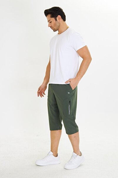 Marco Ferry Men's Plus Size Stretchfit Cargo Pocket Flexible Capri Khaki-6035B