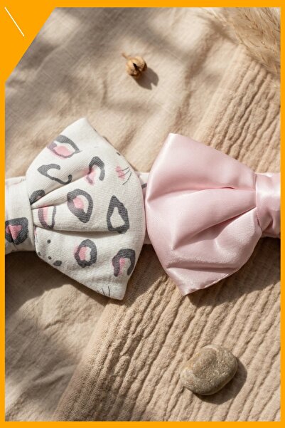 Generic Brand Satin Bow Baby Bandana Set of 2 Pink Leopard Pattern Elastic Ha...