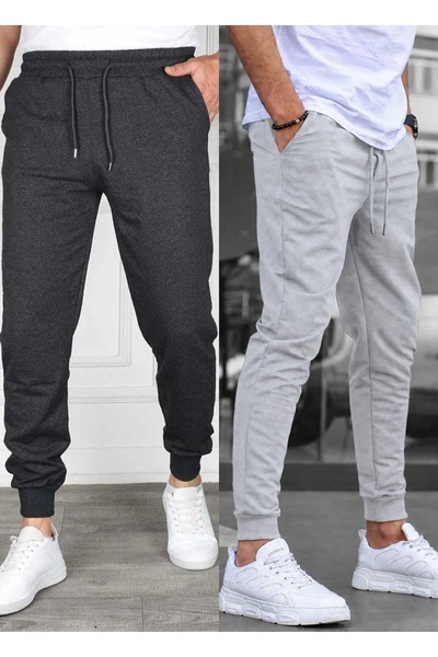 TORUK MAKTO Set of 2 Unisex Ribbed Leg Sweatpants Jogger Comfortable Fit Dail...