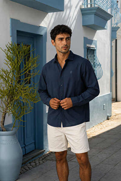 Respire Men's Breathable Oversize Modal Shirt Navy Blue