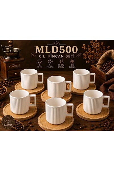 VETRİN 6-Piece Bamboo Plate Coffee Cup Set