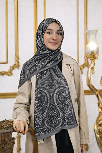 SHAWL SECRET Glamour Cotton Ethnic Soft Shawl 52826 Gray Black Ethnic Pattern