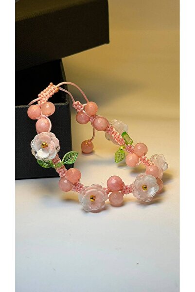 Gioriz Atelier Rose Bloom | El Yapımı Doğal Taş ve Örgü Kordon Detaylı Bileklik