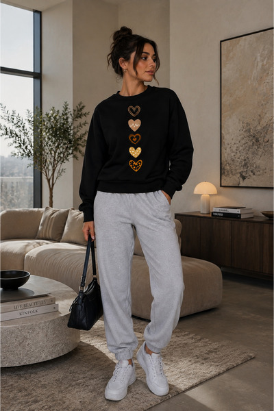 Gutsy Set de trening sport elegant pentru femei, 2 piese, cu imprimeu inimă