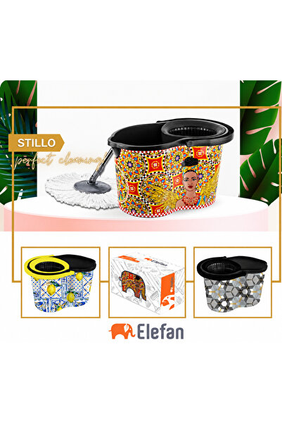 Elefan Stillo Döner Mop Seti Mikrofiber Paspas Kovası Sıkmalı 360° Yer Silme Temizlik Seti
