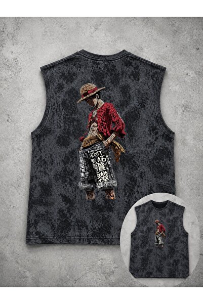 classy moda Unisex Black Washed Sleeveless Tank Top with Visual Print on the ...