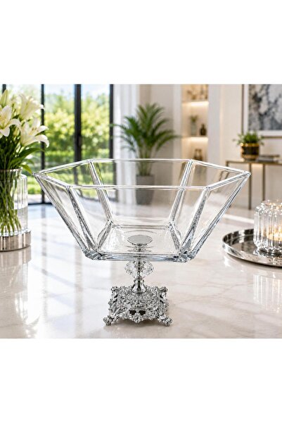 Buldem Silver Footed Detailed Glass Presentation Bowl, 1 Piece