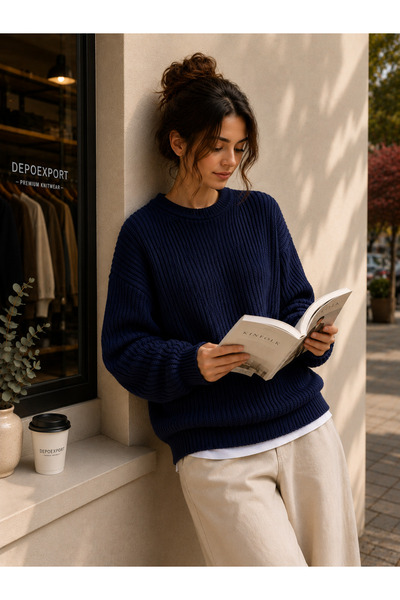 DepoExport Women's Premium Oversize Soft Crew Neck Knitwear Sweater