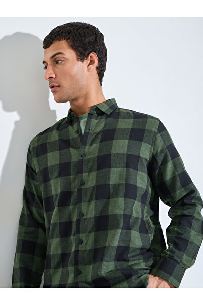 Styli Olive Checked Long Sleeves Regular Fit Shirt