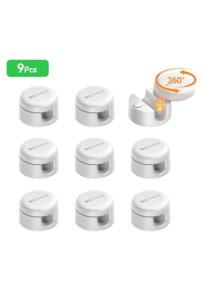 Choice7 White 9Pcs Rocoren 360° Rotating Magnetic Cable Management Self Adhes...