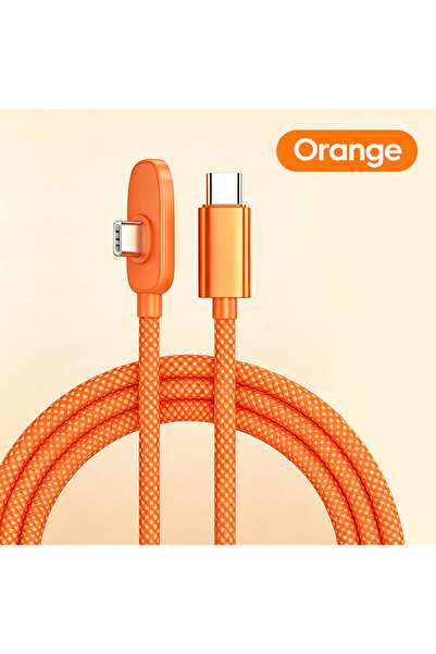 Choice4 2m Orange 90 Degree USB C To USB C Cable 60W Fast Charging Elbow Data...