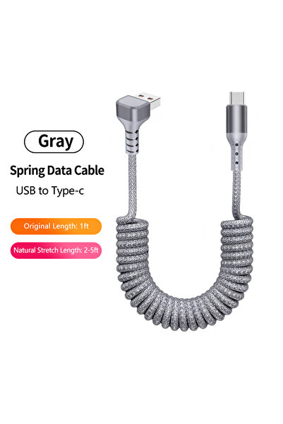 Choice11 1.5m Grey UD A-C Right Angle USB A to USB C Coiled Cable for Android...