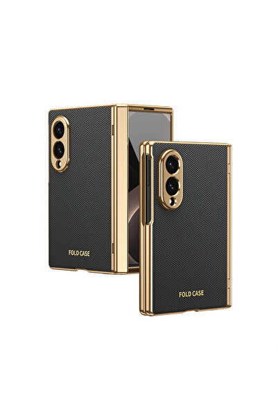 Choice1 Galaxy Z Fold 8 Black Luxury Leather Electroplated Frame Hinge Protec...