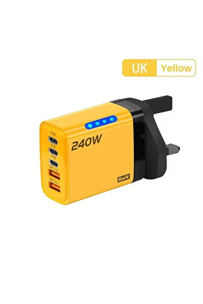 Choice6 UK Yellow 5 IN 1 GaN Desktop Charger For IPhone17 16Pro Laptop 240W F...