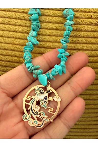 gemsartdeco Turquoise Natural Stone Phoenix Rebirth Necklace