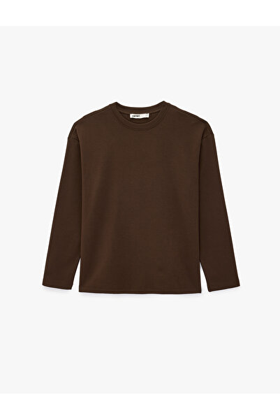 Koton Cotton Long Sleeve Crew Neck Basic Oversize T-Shirt