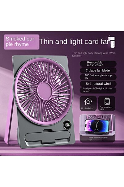 Choice1 PURPLE Ultra Thin Mini Fan USB Rechargeable Card Fan LCD Digital Disp...