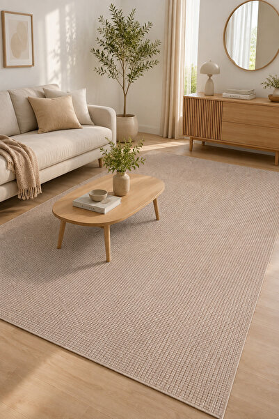 Serente Home Elef Serisi Bej Hasır Dokuma Jüt Kaymaz Taban Sisal Kilim Yıkana...