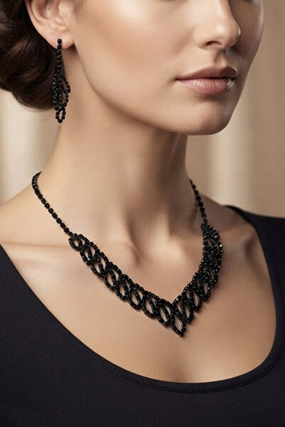 PETEK AKSESUAR Zircon Stone Evening Dress Necklace Earring Set
