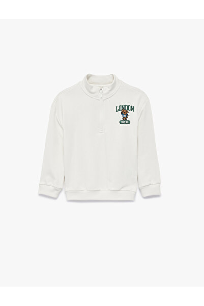 Koton Teddy Bear Detailed Half-Zip Long Sleeve High Neck Oversize Sweatshirt