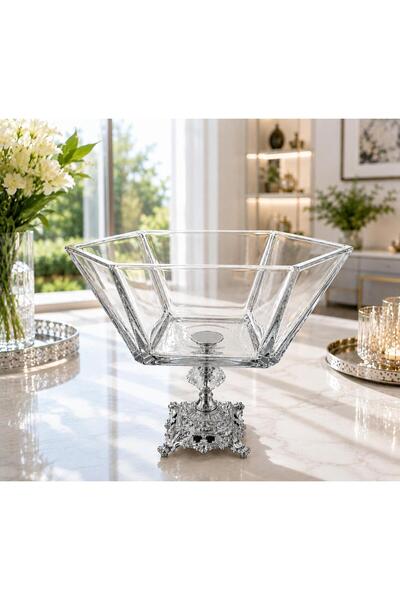Buldem 1-Piece Silver Footed Detailed Sugar Bowl and Serving Bowl Presentatio...