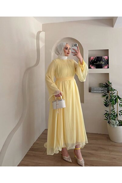 THEK BUTİK Waist-Tied Spanish Sleeve Hijab Chiffon Dress