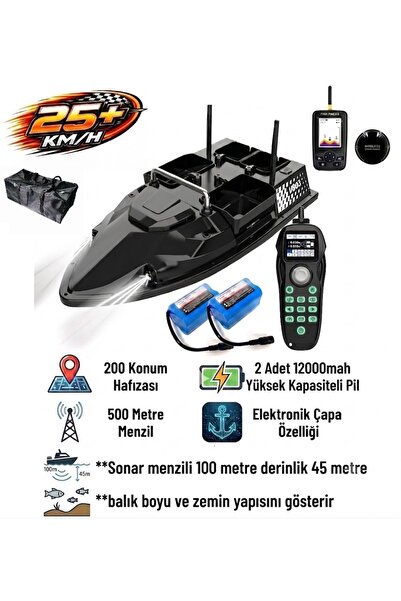 SAZAN YEMLEME BOTU Flytec V803 Pro 500M Menzilli, GPS'li, 200 Konumlu, Oto Eve Dönüş, Yüksek Kapasiteli Batarya, 25Km/S Hızlı Balık, Sazan Yemleme Teknesi ve Botu + Çantalı Normal Paket