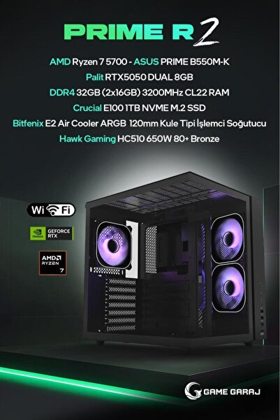 Game Garaj Prime R2 AMD R7 5700 RTX5050 32GB RAM 1TB SSD FreeDOS Oyuncu OEM P...