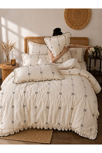 conzaliza Double Cotton Duvet Cover Set with Elastic Sheets |   Ruffle Bow