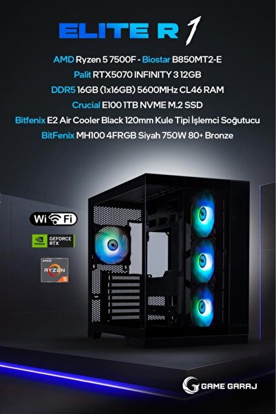 Game Garaj Elite R1 AMD R5 7500F RTX5070 16GB RAM 1TB SSD FreeDOS Oyuncu OEM ...