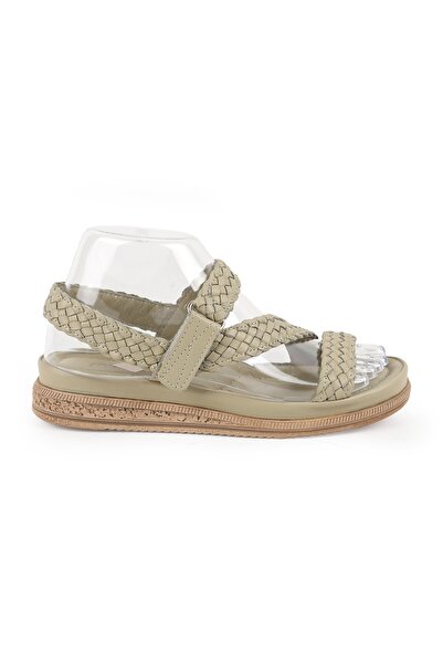 Mammamia Women's Sandals Daily Genuine Leather Mesh Cross-Strapped Anatomical Velcro 26Y-2965