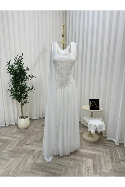 qitat mas White Evening Dress Royal Design
