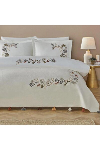 Özdilek Double Nev Embroidered Blanket Bedding Set Bloom Cream