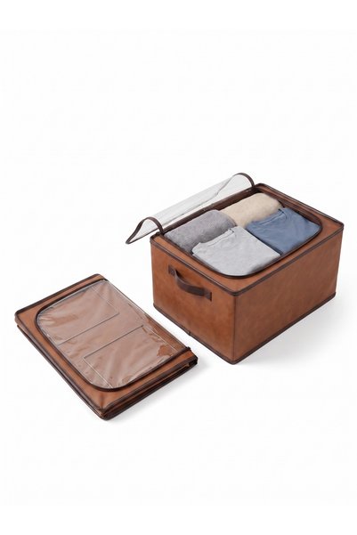 SER&YAT Zippered Clothing Organizer with Window |   1 Piece |   Foldable Steel Supported Organizer with Window, Faux Leather