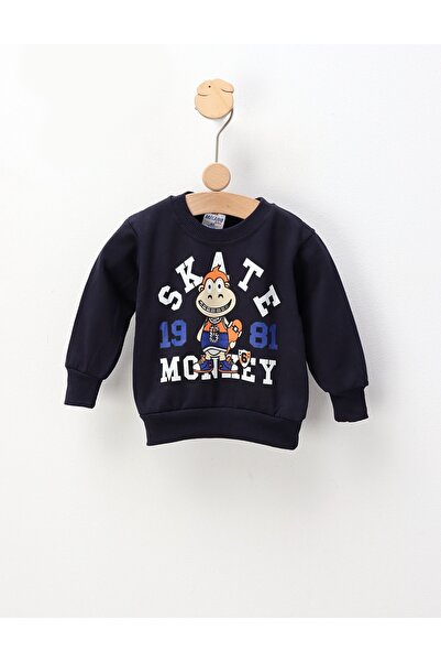 MiniKids Bluza plusata Skate Monkey, bleumarin