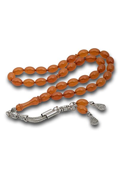Inure Jewelry 7X11 mm Orange Crimped Amber Prayer Beads with Metal Tassels