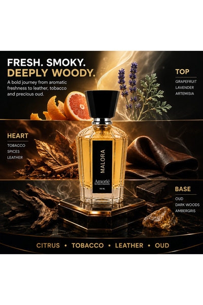 Amorie PERFUMES & FRAGNANCE Amorie Perfumes & Incense MALORA Eau de Parfum Unisex 100ML, Premium Fragrance with Warm Woody Amber Notes, Elegant Perfume for Men & Women, Daily Wear, Evenings & Special Occasions