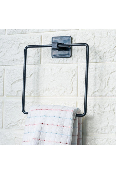 Mercansa Self-Adhesive Black Stainless Metal Square Towel Holder Bx40