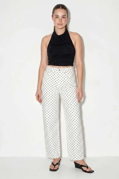 Şeker Portakalım Women's Polka Dot High Waist Balloon Denim Trousers White Black