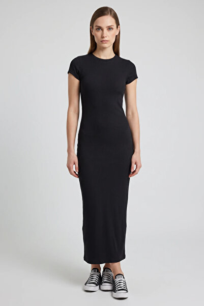 Generic Brand Women's Ribbed Knitted Black Dress