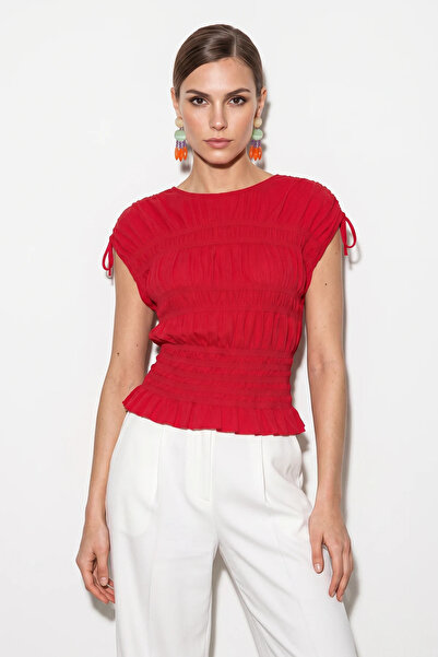 Generic Brand Women's Shoulder Tie Detailed Gathered Embroidered Fit Cut Knit...