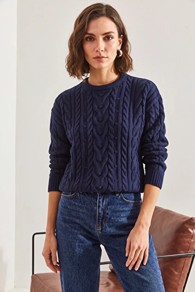 Generic Brand Women's Patterned Knitwear Navy Blue Sweater