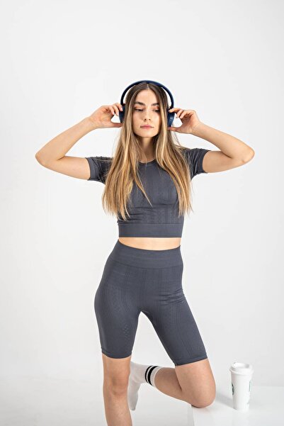 FEELAMORE Active Seamless Desenli Kısa Kollu Crop Top ve Desenli Yüksek Bel S...