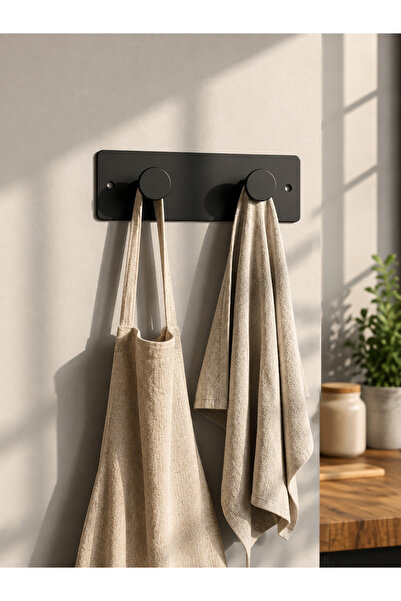 hauspro İkili Siyah Yapışkanlı Duvar Askısı Banyo Havluluk Mutfak ve Anahtar ...