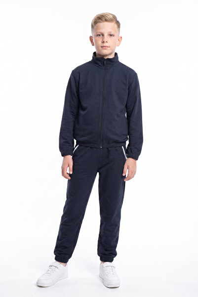 FYK COLLECTİON Boy's Stand Collar Zippered Waist Tie Elastic Cuffed Tracksuit...