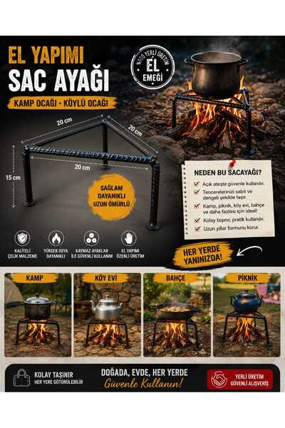 fullreyon El Yapımı Çelik Sacayağı, Kamp Ocağı, Piknik Ocağı, Kışlık Hazırlam...