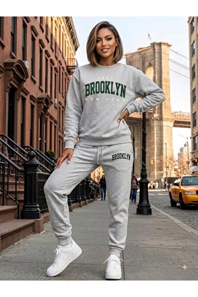 WOODROFFE Unisex Brooklyn Printed Crew Neck Sweatshirt Set Oversize
